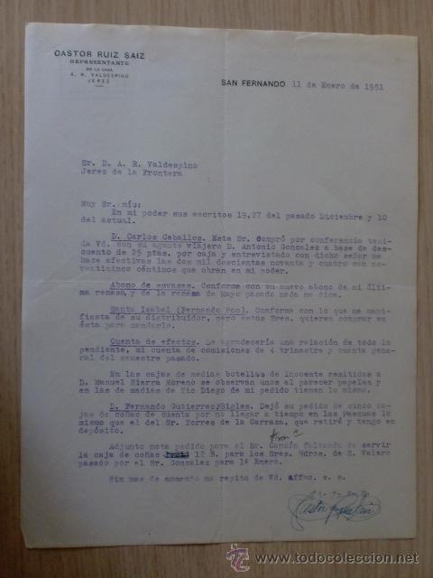 Lettere commerciali: CARTA COMERCIAL. ESPA&Ntilde;A. SAN FERNANDO, CADIZ. ENERO 1951. CASTOR RUIZ SAIZ. REPRESENTANTE.