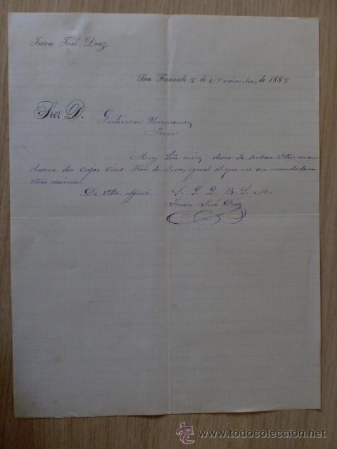 Lettere commerciali: CARTA COMERCIAL. ESPA&Ntilde;A. SAN FERNANDO, CADIZ. NOVIEMBRE .1888. JUAN JOSE DIAZ.