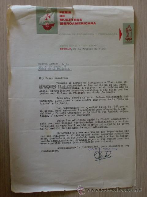 Gesch&auml;ftsbriefe: CARTA COMERCIAL. ESPA&Ntilde;A. SEVILLA. FEBRERO 1963. FERIA DE MUESTRAS IBEROAMERICANA. OFICINA PROMOCION.