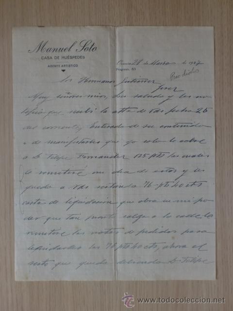 Cartas comerciales: CARTA COMERCIAL. ORENSE. MARZO 1927. MANUEL SOTO. CASA DE HUESPEDES.