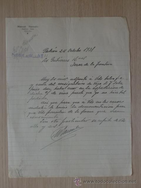 Cartas comerciales: CARTA COMERCIAL. CORU&Ntilde;A. PADRON. OCTUBRE 1931. MANUEL RAMALLO.