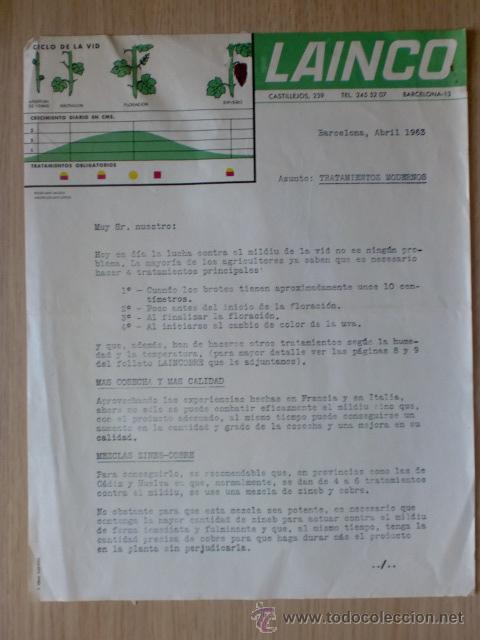 Cartas comerciales: CARTA COMERCIAL. BARCELONA. ABRIL 1963. LAINCO. - Foto 1