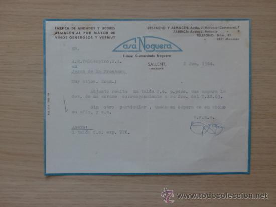 Cartas comerciales: CARTA COMERCIAL. BARCELONA. SALLENT. JUNIO 1964. CASA NOGUERA. ANISADOS Y LICORES.