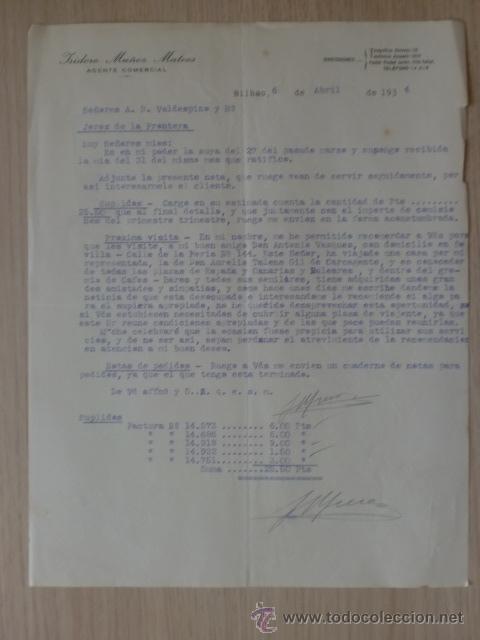 Cartas comerciales: CARTA COMERCIAL. BILBAO. ABRIL 1934. ISIDORO MU&Ntilde;OS MATEOS. AGENTE COMERCIAL.