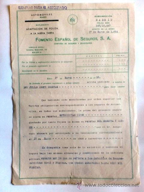 Cartas comerciales: CARTA COMERCIAL. MADRID. MARZO 1954. FOMENTO ESPA&Ntilde;OL DE SEGUROS, S. A.