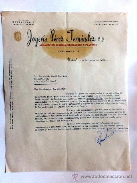Cartas comerciales: CARTA COMERCIAL. MADRID. NOVIEMBRE 1960. JOYERIA PEREZ FERNANDEZ, S. A.