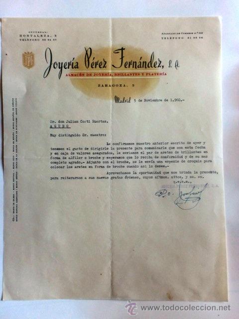 Cartas comerciales: CARTA COMERCIAL. MADRID. NOVIEMBRE 1960. JOYERIA PEREZ FERNANDEZ, S. A.