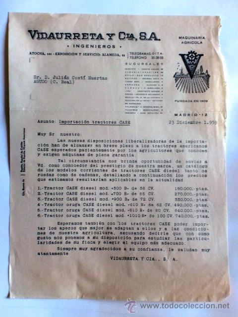 Cartas comerciales: CARTA COMERCIAL. MADRID. DICIEMBRE 1959. VIDAURRETA Y CIA, S. A. INGENIEROS. MAQUINARIA AGRICOLA.