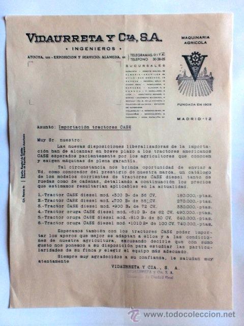 Cartas comerciales: CARTA COMERCIAL. MADRID. VIDAURRETA Y CIA, S. A. INGENIEROS. MAQUINARIA AGRICOLA.