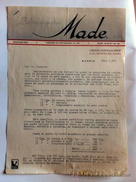 Cartas comerciales: CARTA COMERCIAL. MADRID. MAYO 1960. LABORATORIOS MADE.