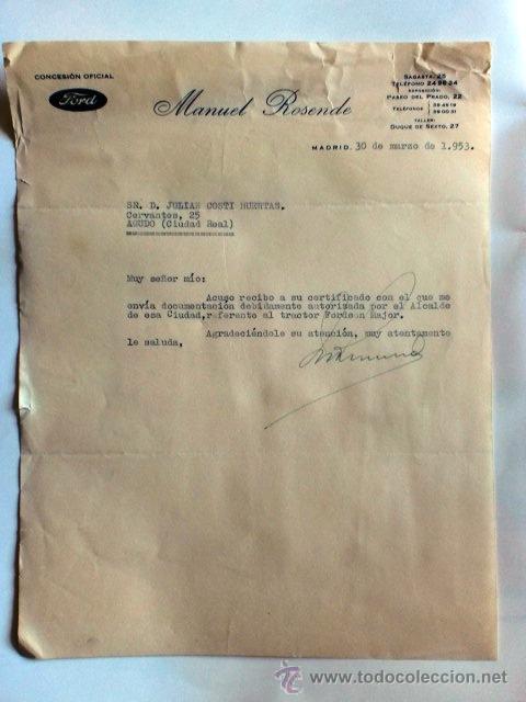 Cartas comerciales: CARTA COMERCIAL. MADRID. MARZO 1953. MANUEL ROSENDO. CONCESIONARIO OFICIAL FORD.