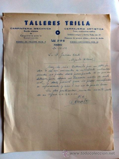 Cartas comerciales: CARTA COMERCIAL. MADRID. DICIEMBRE 1952. TALLERES TRILLA. CARPINTERIA METALICA, CERRAJERIA.