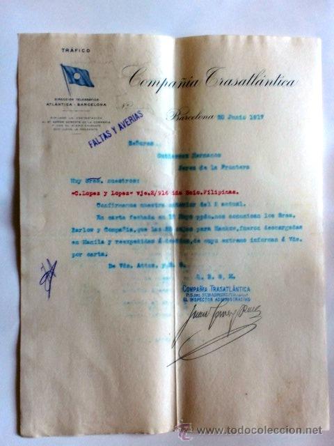 Cartas comerciales: CARTA COMERCIAL. BARCELONA. JUNIO 1917. COMPA&Ntilde;IA TRASATLANTICA. FALTAS Y AVERIAS.