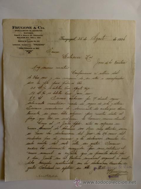 Cartas comerciales: CARTA COMERCIAL. ECUADOR. GUAYAQUIL. AGOSTO 1926.FRUGONE & CIA. ALMACEN DE ABARROTES.