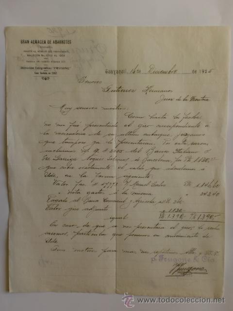 Cartas comerciales: CARTA COMERCIAL. ECUADOR. GUAYAQUIL. DICBRE 1925.FRUGONE & CIA. ALMACEN DE ABARROTES.