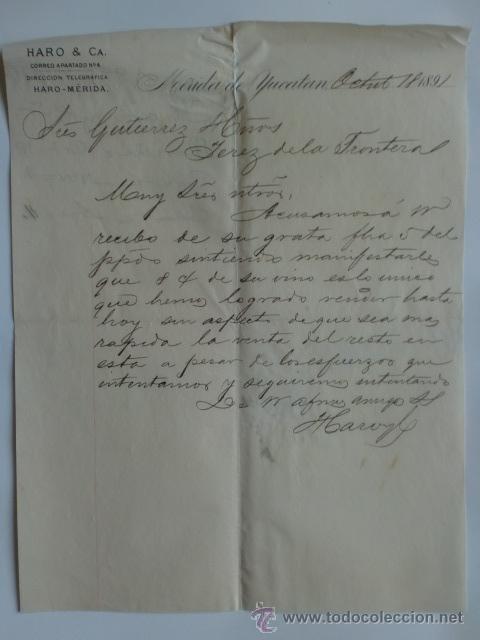 Cartas comerciales: CARTA COMERCIAL. MEXICO. MERIDA. OCTUBRE 1891. HARO & CA.