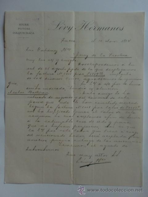 Commercial Letters: CARTA COMERCIAL. BOLIVIA. SUCRE. NOVBRE 1894. LEVY HERMANOS.