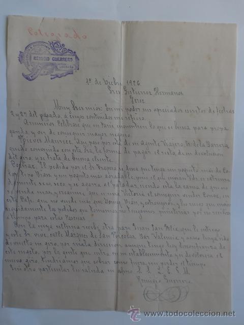 Cartas comerciales: CARTA COMERCIAL. LOGRO&Ntilde;O. DICBRE 1926. REMIGIO GUERRERO. COMISIONISTA Y REPRESENTANTE.