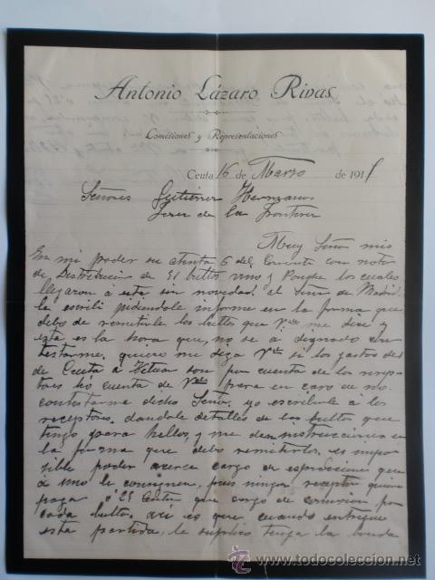 Cartas comerciales: CARTA COMERCIAL. CEUTA. FEBRERO 1919. ANTONIO LAZARO RIVAS. COMISIONES Y REPRESENTACIONES.