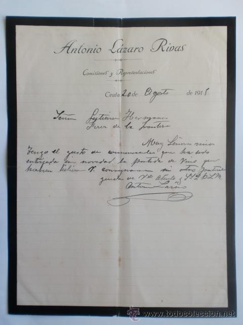 Cartas comerciales: CARTA COMERCIAL. CEUTA. AGOSTO 1919. ANTONIO LAZARO RIVAS. COMISIONES Y REPRESENTACIONES.