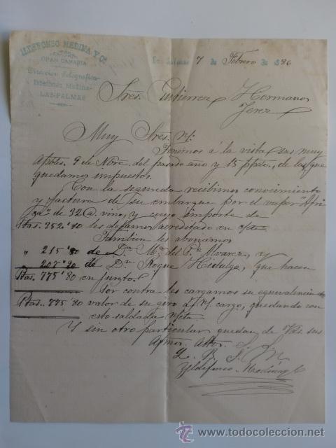 Cartas comerciales: CARTA COMERCIAL. LAS PALMAS. FEBRERO 1886. ILDEFONSO MEDINA Y CIA.