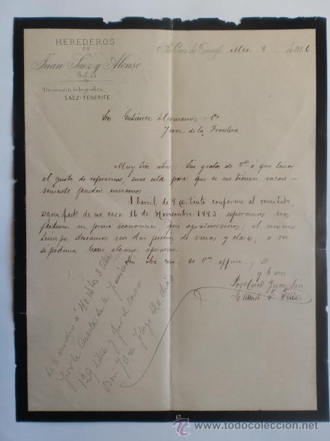 Cartas comerciales: CARTA COMERCIAL. STA. CRUZ DE TENERIFE. MARZO 1886. HEREDEROS DE JUAN SAEZ Y ALONSO.