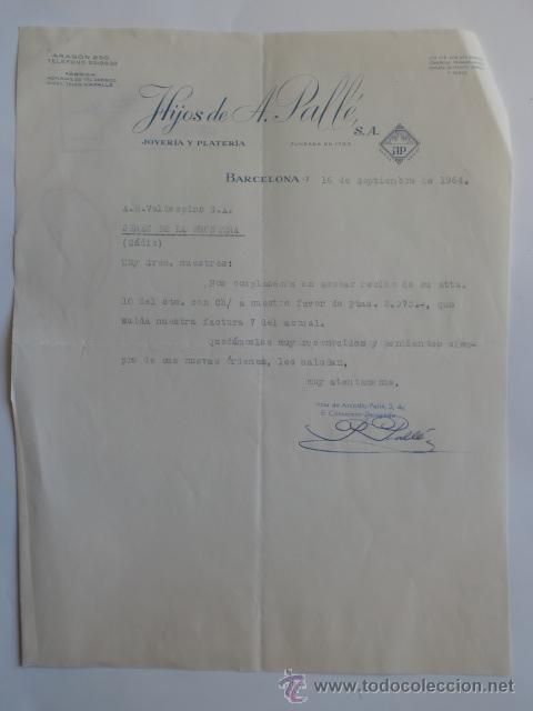 Cartas comerciales: CARTA COMERCIAL. BARCELONA. SEPBRE 1964. HIJOS DE A. PALLE. JOYERIA Y PLATERIA.