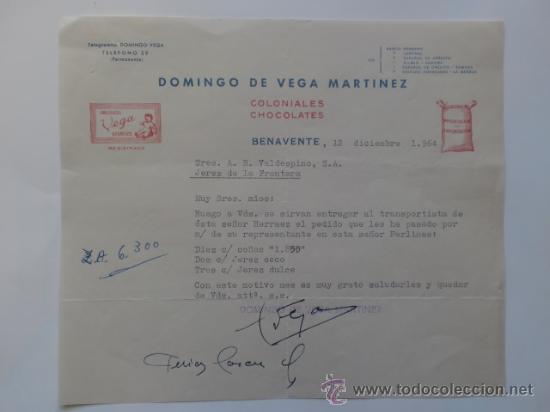Cartas comerciales: CARTA COMERCIAL. ZAMORA. BENAVENTE. DICBRE 1964. DOMINGO DE VEGA MARTINEZ. COLONIALES.