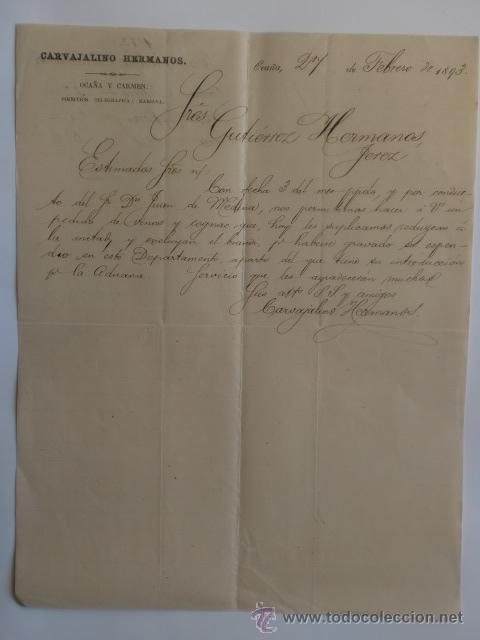 Cartas comerciales: CARTA COMERCIAL. TOLEDO. OCA&Ntilde;A. FEBRERO 1893. CARVAJALINO HERMANOS.