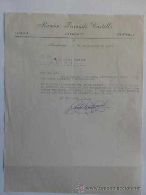 Cartas comerciales: CARTA COMERCIAL. BADAJOZ. ALMENDRALEJOS. SEPBRE 1960. RAMON FERRANDO CASTELLS. CARBONES.