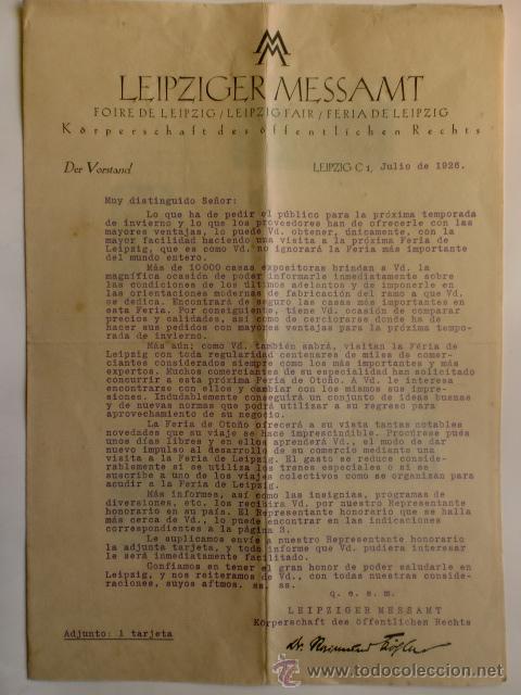 Cartas comerciales: CIRCULAR. ALEMANIA. LEIPZIG. JULIO 1926. LIIPZIGER MESSAMT. FERIA DE LEIPZIG.
