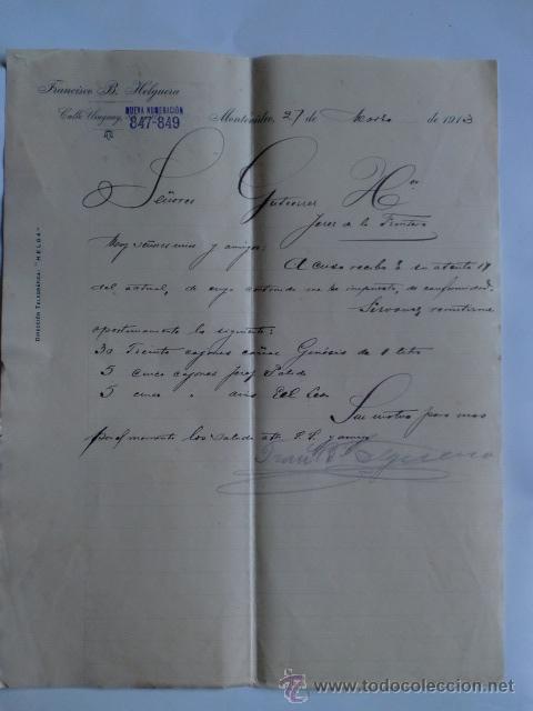 Lettres commerciales: CARTA COMERCIAL. URUGUAY. MONTEVIDEO. MARZO 1913. FRANCISCO B. HELGUERA.