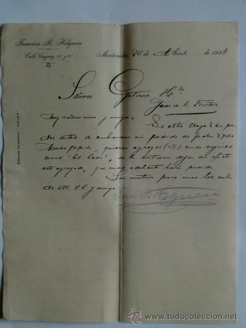 Lettres commerciales: CARTA COMERCIAL. URUGUAY. MONTEVIDEO. ABRIL 1913. FRANCISCO B. HELGUERA.