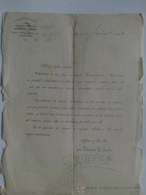 Lettres commerciales: CIRCULAR. URUGUAY. MONTEVIDEO. JULIO 1910. VAZQUEZ Y COELLO. IMPORTACION Y EXPORTACION.
