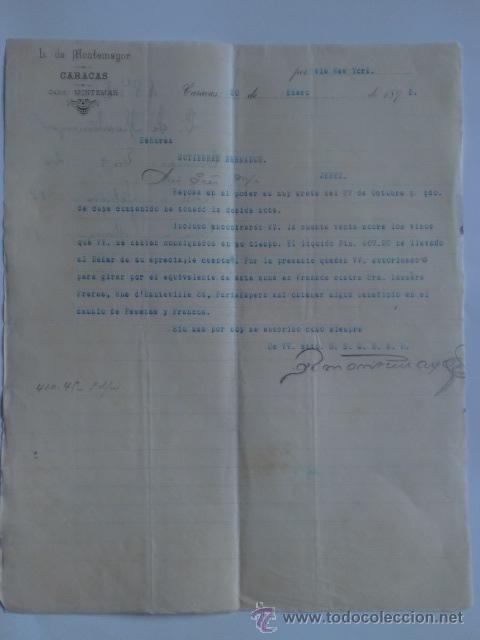 Lettres commerciales: CARTA COMERCIAL. VENEZUELA. CARACAS. ENERO 1893. L. DE MONTEMAYOR.