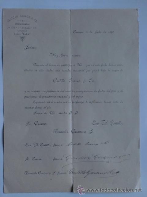 Lettres commerciales: CIRCULAR. VENEZUELA. CARACAS. JULIO 1890. CASTILLO, CASAUX & CA. COMISIONISTAS.