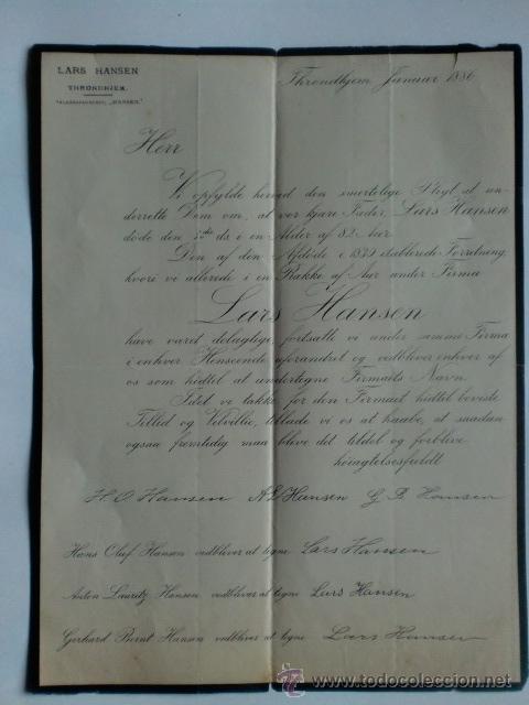 Lettres commerciales: CIRCULAR. NORUEGA. THRONDHEJEM. ENERO 1886. LARS HASEN.