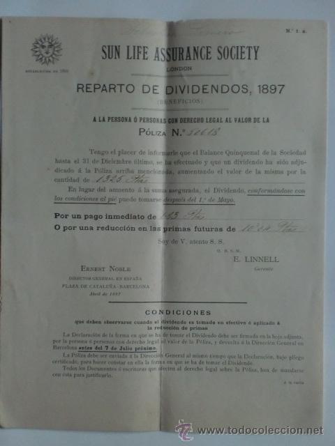 Lettres commerciales: CIRCULAR. SUN LIFE ASSURANCE SOCIETY, LONDON. POLIZA DE SEGURO, SEBASTIAN ROMERO.