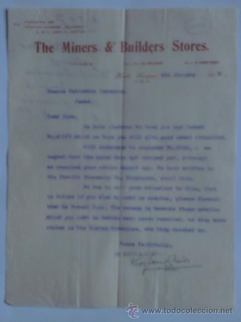 Lettres commerciales: CARTA COMERCIAL. MALASIA. KUALA LUMPUX. ENERO 1917. THE MINERS & BUILDERS STORES.