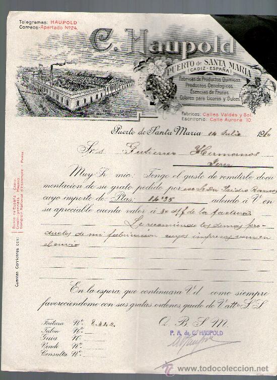 Cartas comerciales: CARTA COMERCIAL. PUERTO DE SANTA MARIA. C. HAUPOLD. 1910.