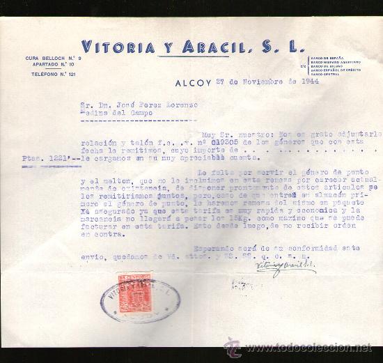 Gesch&auml;ftsbriefe: CARTA COMERCIAL. ALCOY. VITORIA Y ARACIL, S.L. 1944.