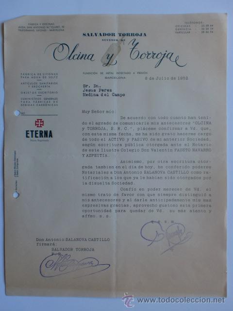 Cartas comerciales: CIRCULAR. BARCELONA. JULIO 1952. OLCINA Y TORROJA. FUNDICION DE METAL A PRESION.