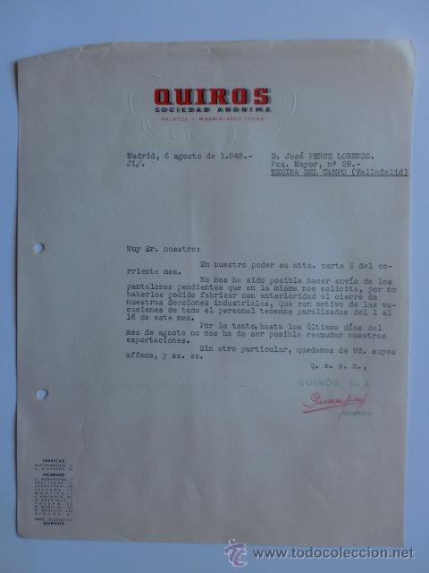 Commercial Letters: CARTA COMERCIAL. MADRID. AGOSTO 1948. QUIROS, SOCIEDAD ANONIMA.