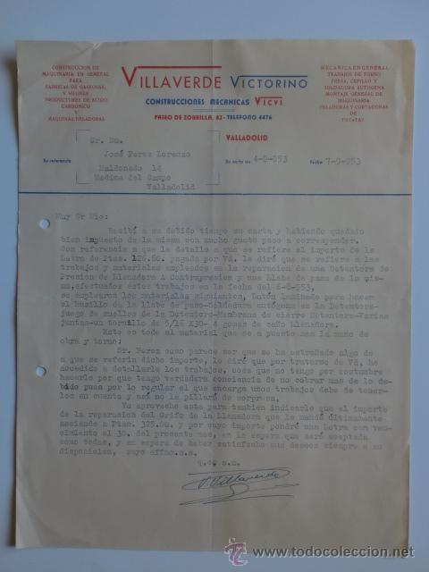 Gesch&auml;ftsbriefe: CARTA COMERCIAL. VALLADOLID. SEPTIEMBRE 1953. VILLAVERDE VICTORINO. CONSTRUCCIONES MECANICAS.