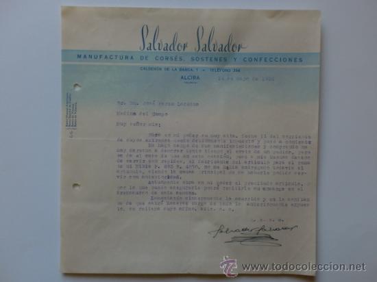 Gesch&auml;ftsbriefe: CARTA COMERCIAL. ALCIRA, VALENCIA. MAYO 1956. MANUFACTURAS DE CORSES, SOSTENES.