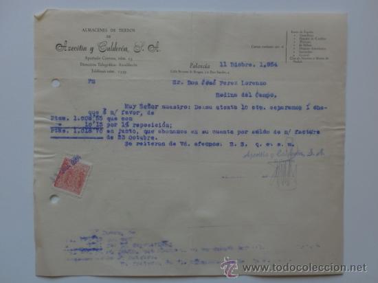 Gesch&auml;ftsbriefe: CARTA COMERCIAL. PALENCIA. DICIEMBRE 1954. AZCOITIA Y CALDERON, S. A. ALMACEN DE TEJIDOS.