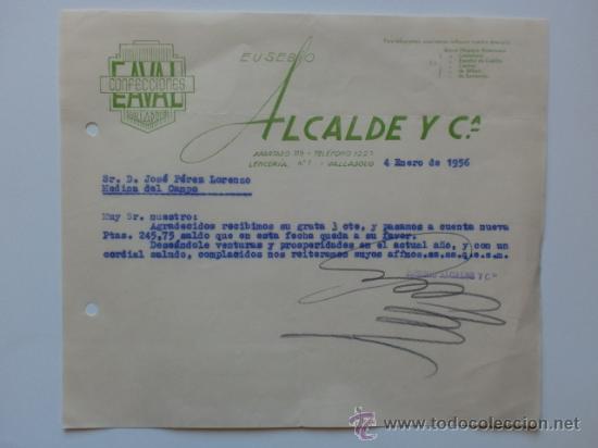 Gesch&auml;ftsbriefe: CARTA COMERCIAL. VALLADOLID. ENERO 1956. EUSEBIO ALCALDE Y CIA. CONFECCIONES EAVAL.
