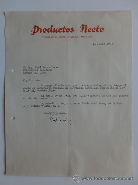 Gesch&auml;ftsbriefe: CARTA COMERCIAL. BARCELONA. JULIO 1952. PRODUCTOS NECTO.