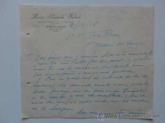 Gesch&auml;ftsbriefe: CARTA COMERCIAL. AREVALO, AVILA. DICIEMBRE 1956. LEONISIO SAMPEDRO GALINDO. AGENTE COMERCIAL.