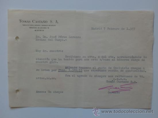 Gesch&auml;ftsbriefe: CARTA COMERCIAL. MADRID. ENERO 1957. TOMAS CASTA&Ntilde;O, S. A. FABRICA DE TEJIDOS.